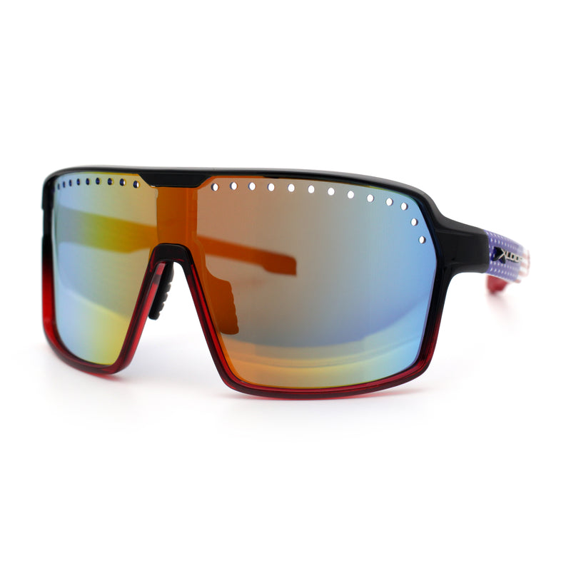 Xloop Mens Large Shield USA American Flag Print MTB Rectangle Sunglasses