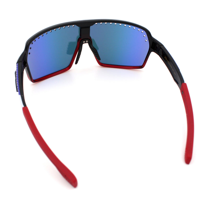 Xloop Mens Large Shield USA American Flag Print MTB Rectangle Sunglasses