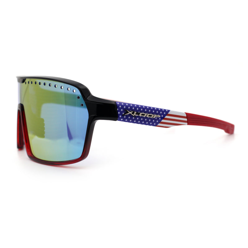 Xloop Mens Large Shield USA American Flag Print MTB Rectangle Sunglasses