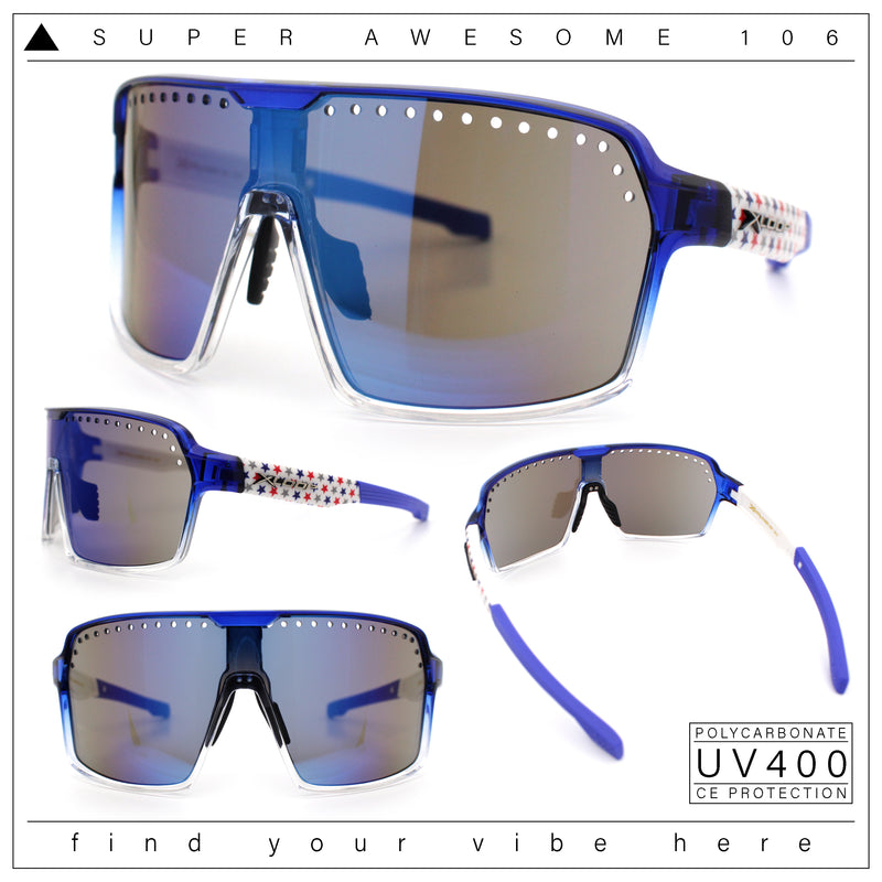Xloop Mens Large Shield USA American Flag Print MTB Rectangle Sunglasses