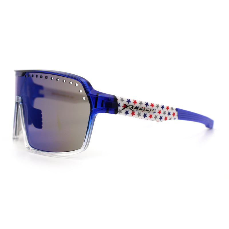 Xloop Mens Large Shield USA American Flag Print MTB Rectangle Sunglasses