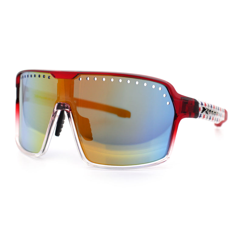 Xloop Mens Large Shield USA American Flag Print MTB Rectangle Sunglasses