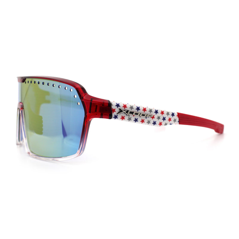Xloop Mens Large Shield USA American Flag Print MTB Rectangle Sunglasses