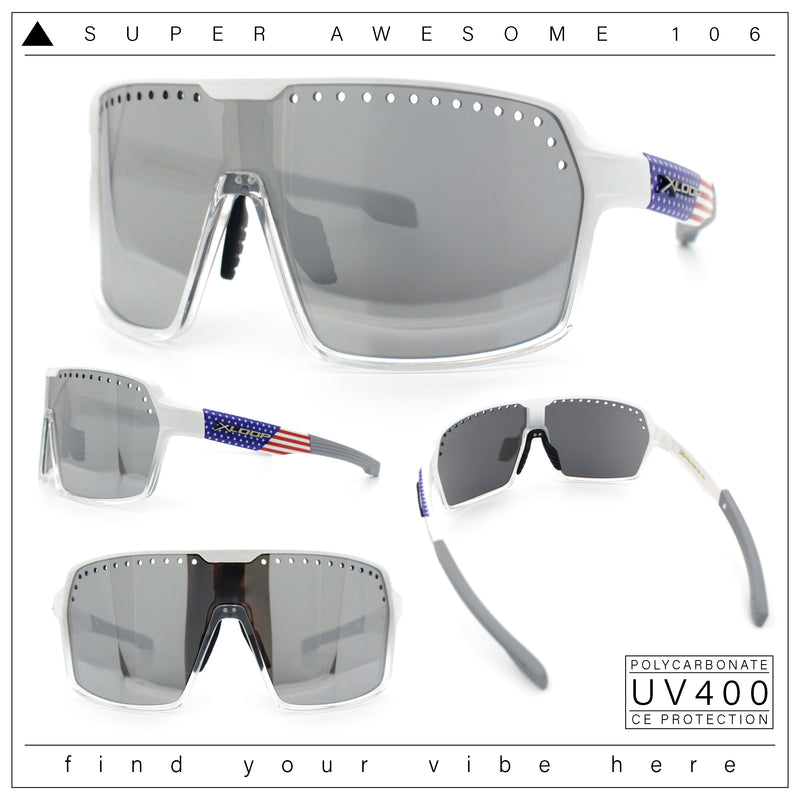 Xloop Mens Large Shield USA American Flag Print MTB Rectangle Sunglasses
