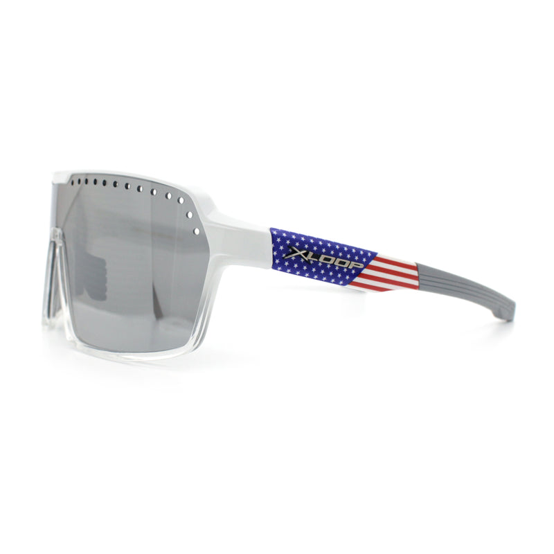 Xloop Mens Large Shield USA American Flag Print MTB Rectangle Sunglasses