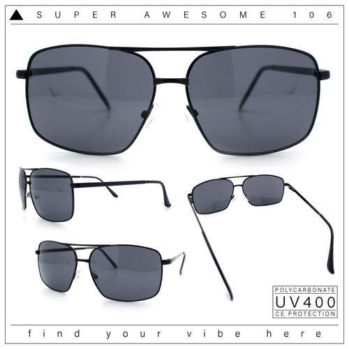 Mens Classic Iconic Rectangle Metal Rim Officer Agent Spring Hinge Sunglasses