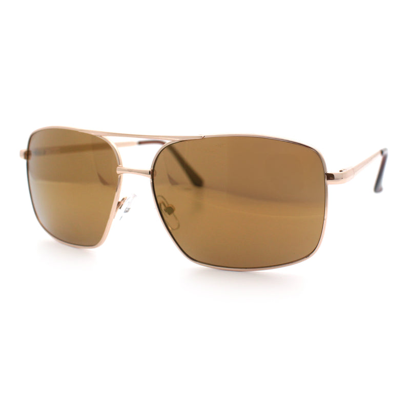 Mens Classic Iconic Rectangle Metal Rim Officer Agent Spring Hinge Sunglasses