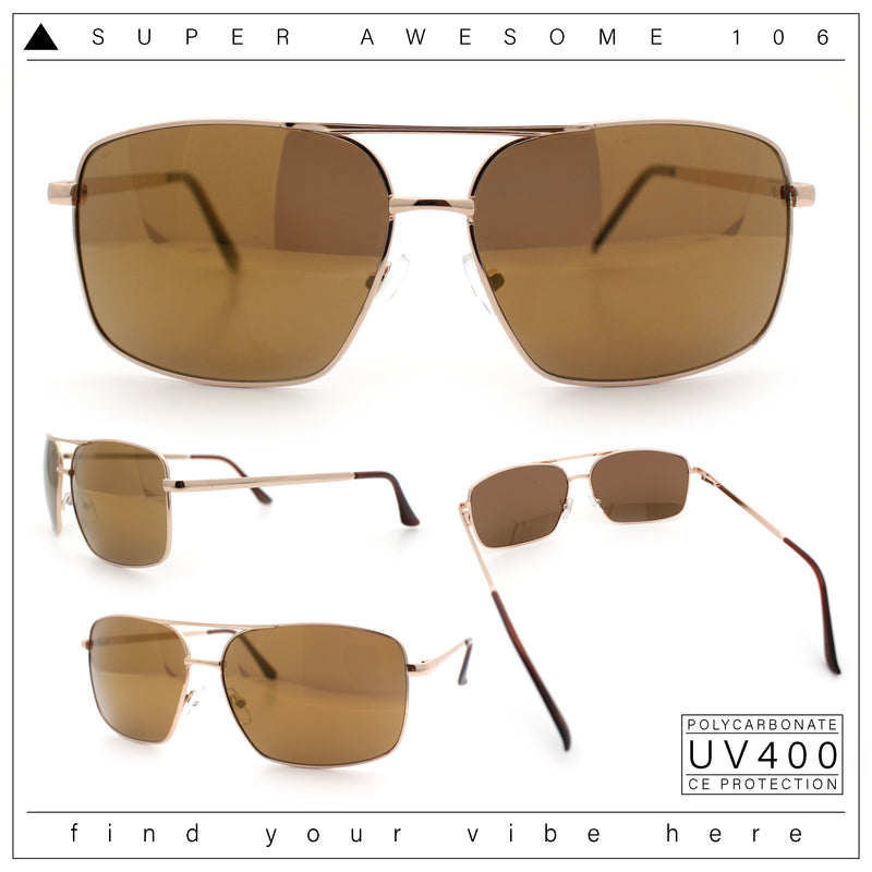 Mens Classic Iconic Rectangle Metal Rim Officer Agent Spring Hinge Sunglasses