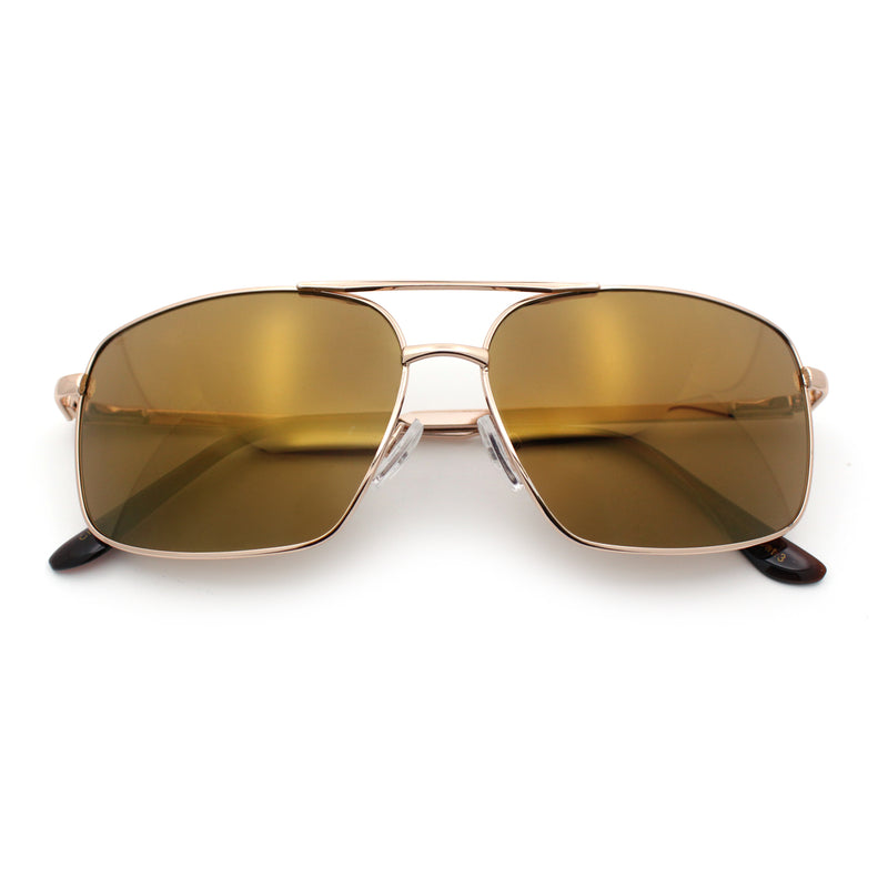 Mens Classic Iconic Rectangle Metal Rim Officer Agent Spring Hinge Sunglasses