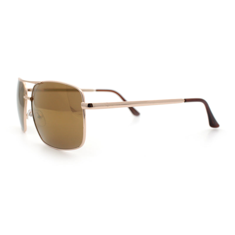 Mens Classic Iconic Rectangle Metal Rim Officer Agent Spring Hinge Sunglasses