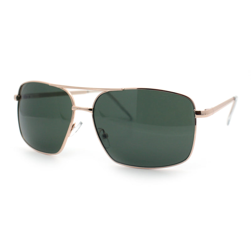 Mens Classic Iconic Rectangle Metal Rim Officer Agent Spring Hinge Sunglasses