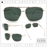 Mens Classic Iconic Rectangle Metal Rim Officer Agent Spring Hinge Sunglasses