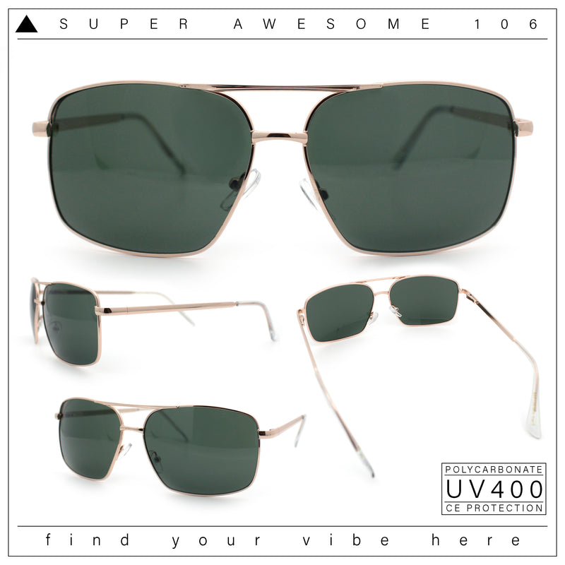 Mens Classic Iconic Rectangle Metal Rim Officer Agent Spring Hinge Sunglasses