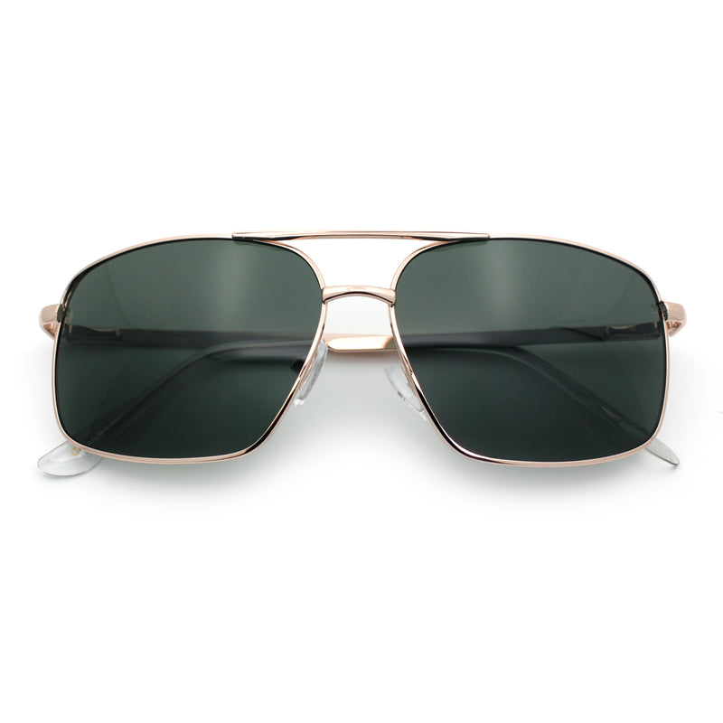 Mens Classic Iconic Rectangle Metal Rim Officer Agent Spring Hinge Sunglasses