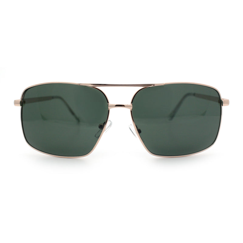 Mens Classic Iconic Rectangle Metal Rim Officer Agent Spring Hinge Sunglasses