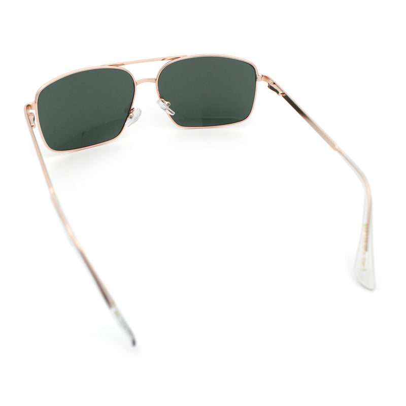 Mens Classic Iconic Rectangle Metal Rim Officer Agent Spring Hinge Sunglasses