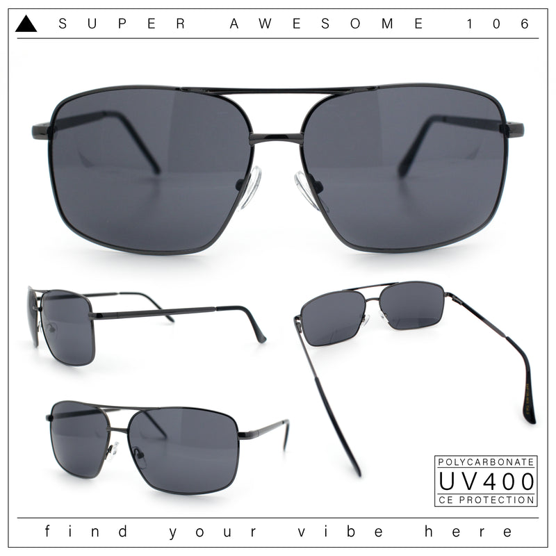 Mens Classic Iconic Rectangle Metal Rim Officer Agent Spring Hinge Sunglasses