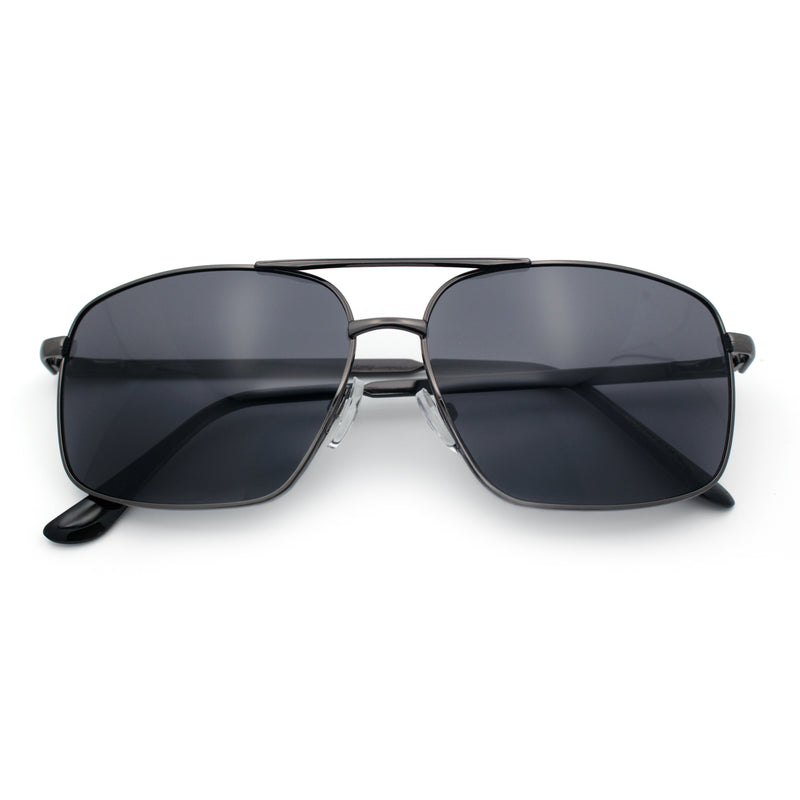 Mens Classic Iconic Rectangle Metal Rim Officer Agent Spring Hinge Sunglasses