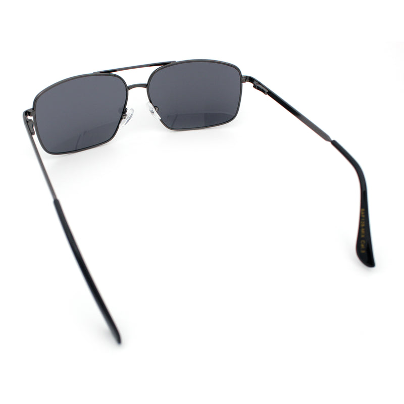 Mens Classic Iconic Rectangle Metal Rim Officer Agent Spring Hinge Sunglasses