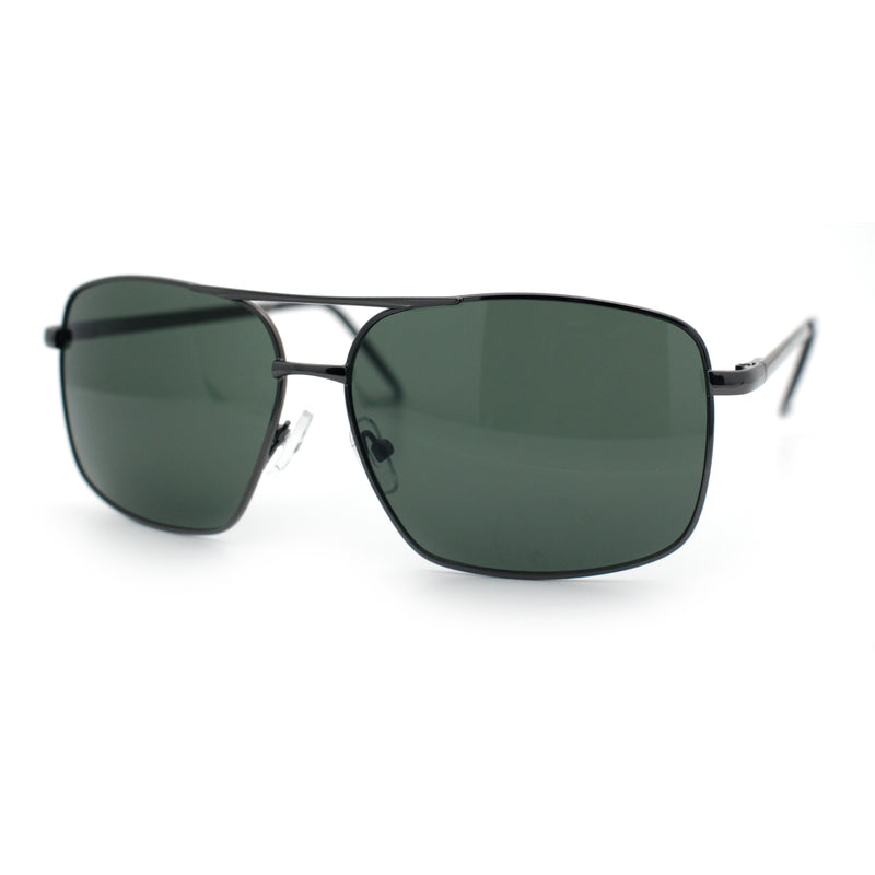 Mens Classic Iconic Rectangle Metal Rim Officer Agent Spring Hinge Sunglasses