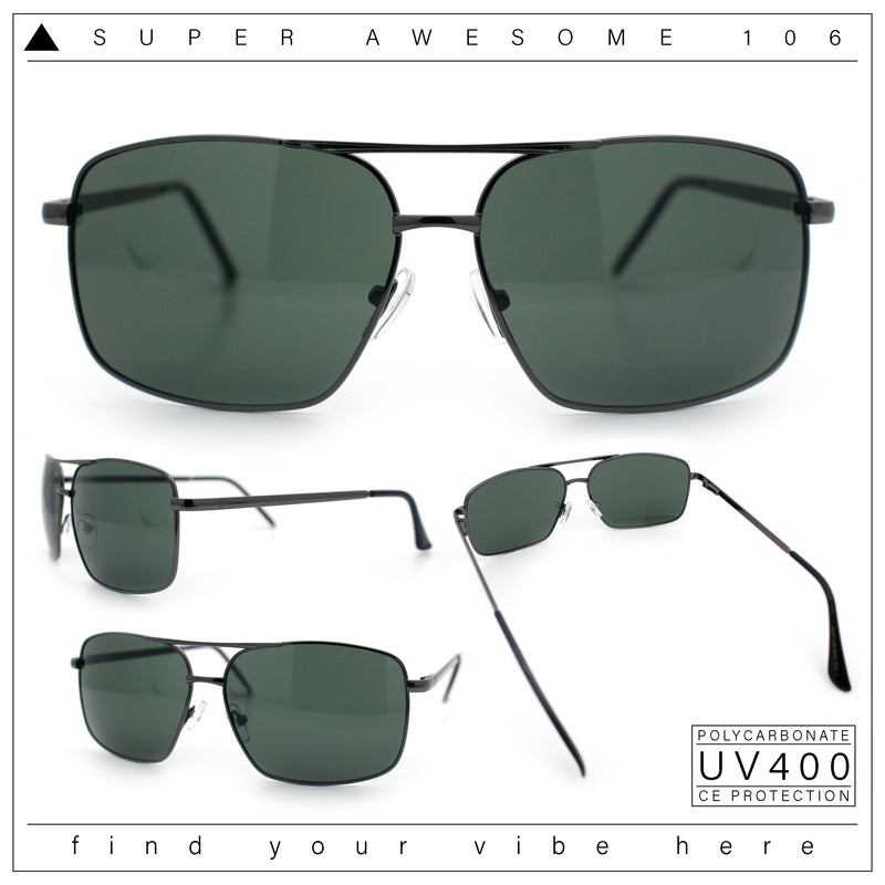 Mens Classic Iconic Rectangle Metal Rim Officer Agent Spring Hinge Sunglasses