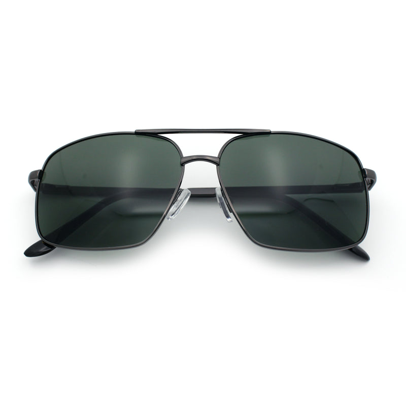 Mens Classic Iconic Rectangle Metal Rim Officer Agent Spring Hinge Sunglasses
