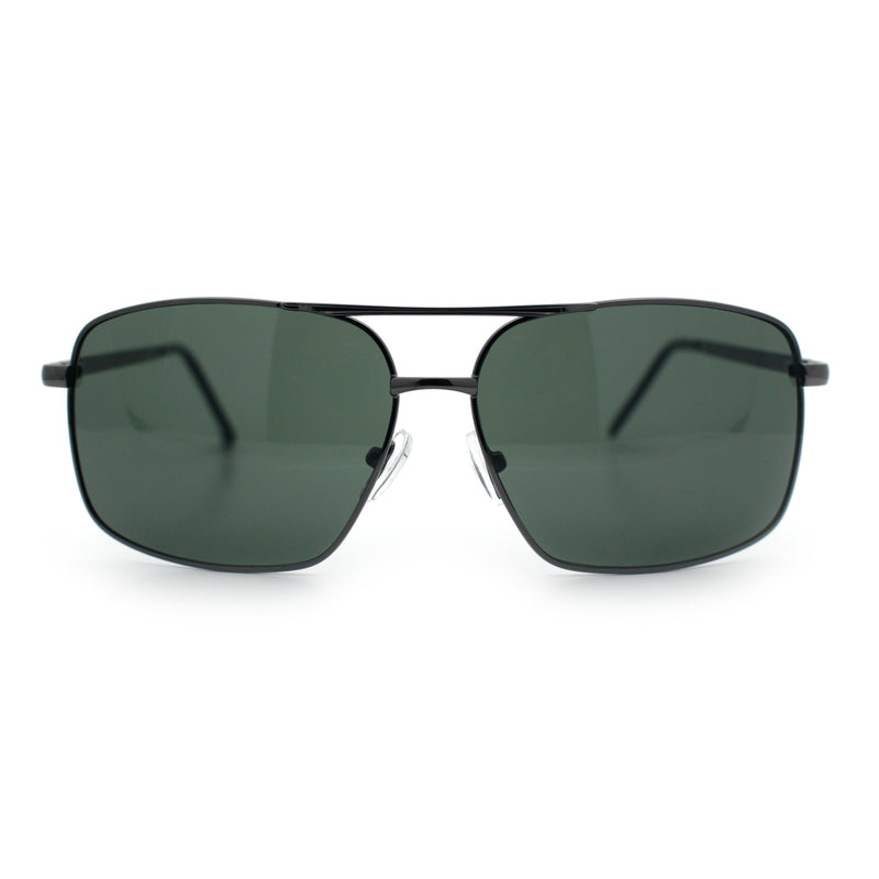 Mens Classic Iconic Rectangle Metal Rim Officer Agent Spring Hinge Sunglasses