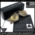 Mens Classic Iconic Rectangle Metal Rim Officer Agent Spring Hinge Sunglasses