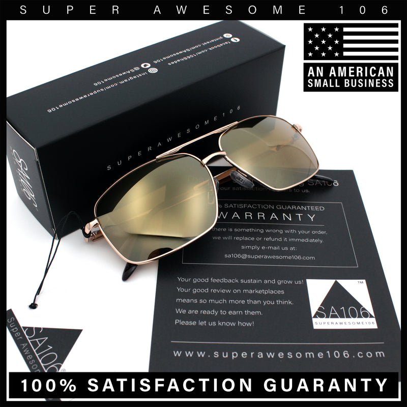 Mens Classic Iconic Rectangle Metal Rim Officer Agent Spring Hinge Sunglasses