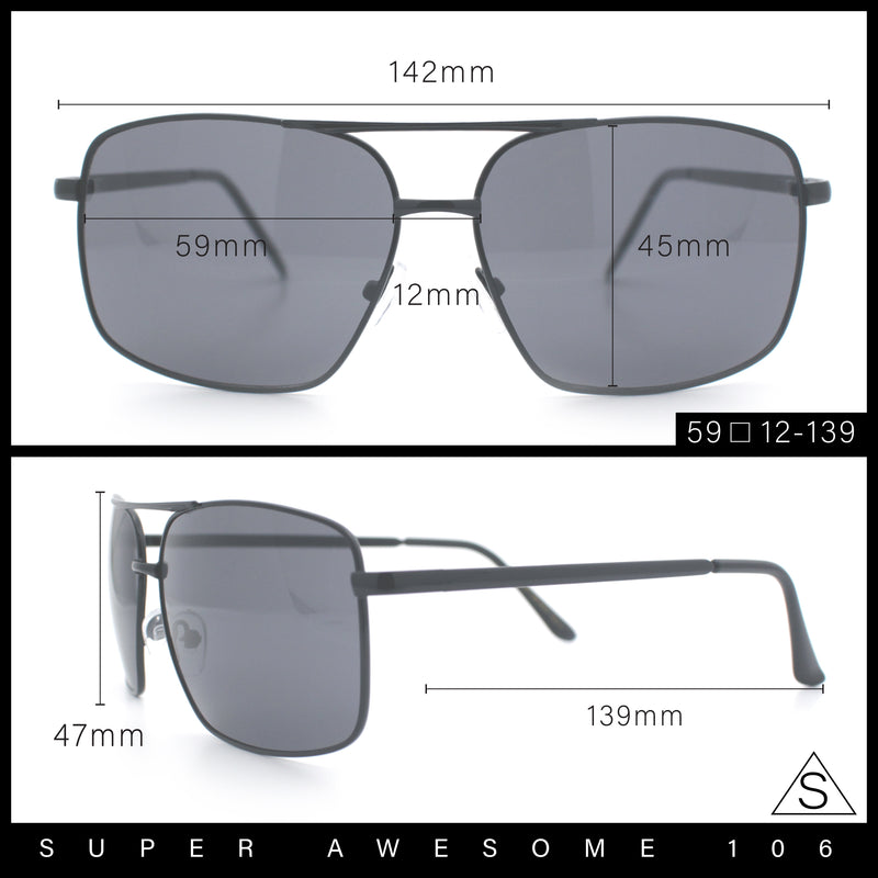 Mens Classic Iconic Rectangle Metal Rim Officer Agent Spring Hinge Sunglasses