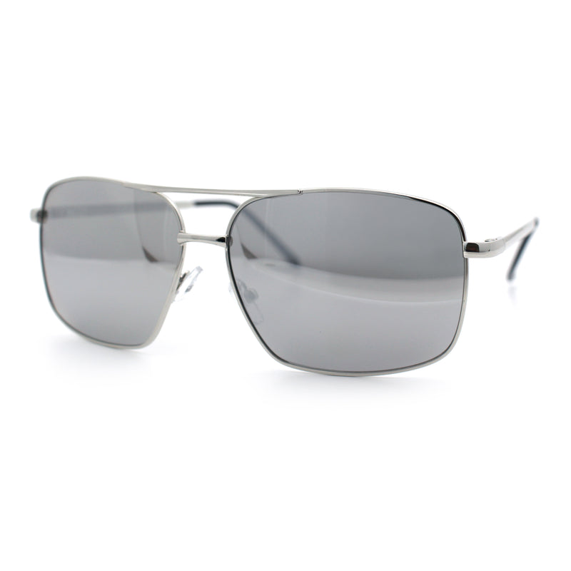 Mens Classic Iconic Rectangle Metal Rim Officer Agent Spring Hinge Sunglasses