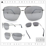 Mens Classic Iconic Rectangle Metal Rim Officer Agent Spring Hinge Sunglasses