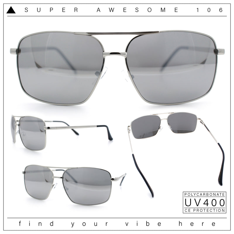Mens Classic Iconic Rectangle Metal Rim Officer Agent Spring Hinge Sunglasses