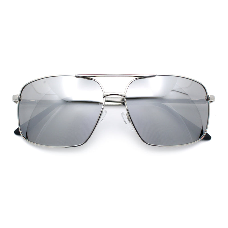 Mens Classic Iconic Rectangle Metal Rim Officer Agent Spring Hinge Sunglasses