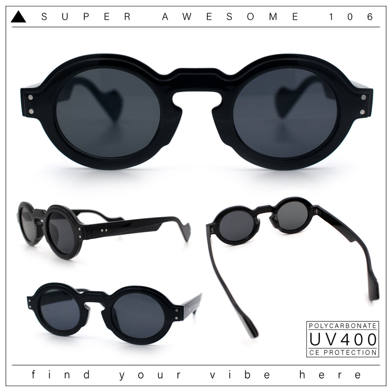 Retro Nerdy Hipster Round Thick Horn Rim Plastic Keyhole Sunglasses
