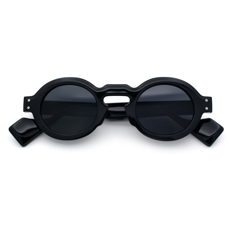Retro Nerdy Hipster Round Thick Horn Rim Plastic Keyhole Sunglasses
