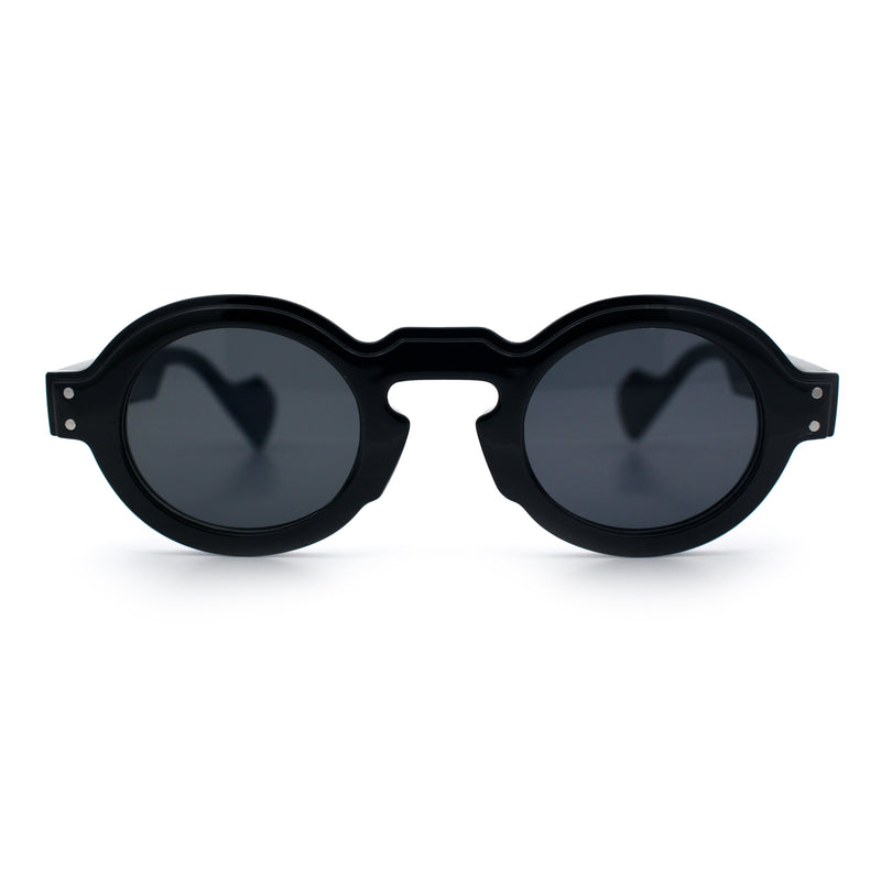 Retro Nerdy Hipster Round Thick Horn Rim Plastic Keyhole Sunglasses