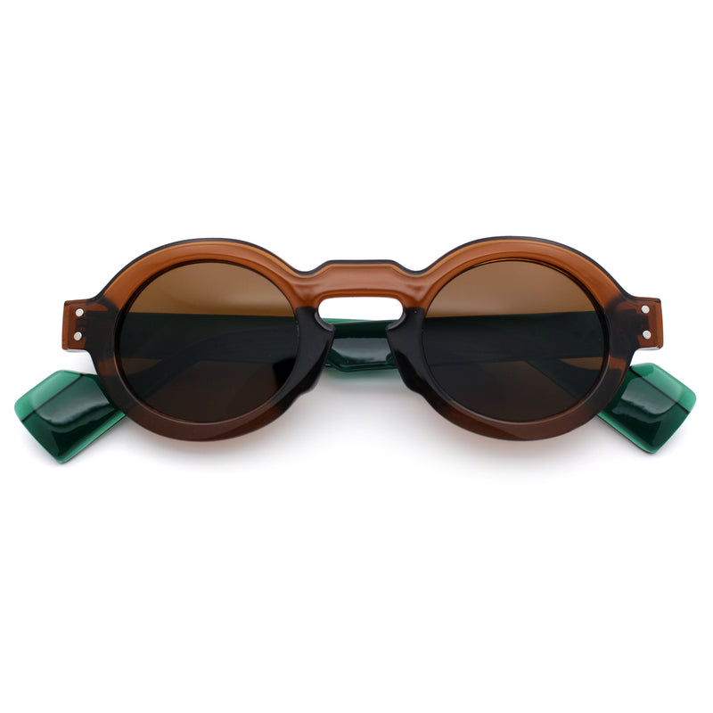 Retro Nerdy Hipster Round Thick Horn Rim Plastic Keyhole Sunglasses