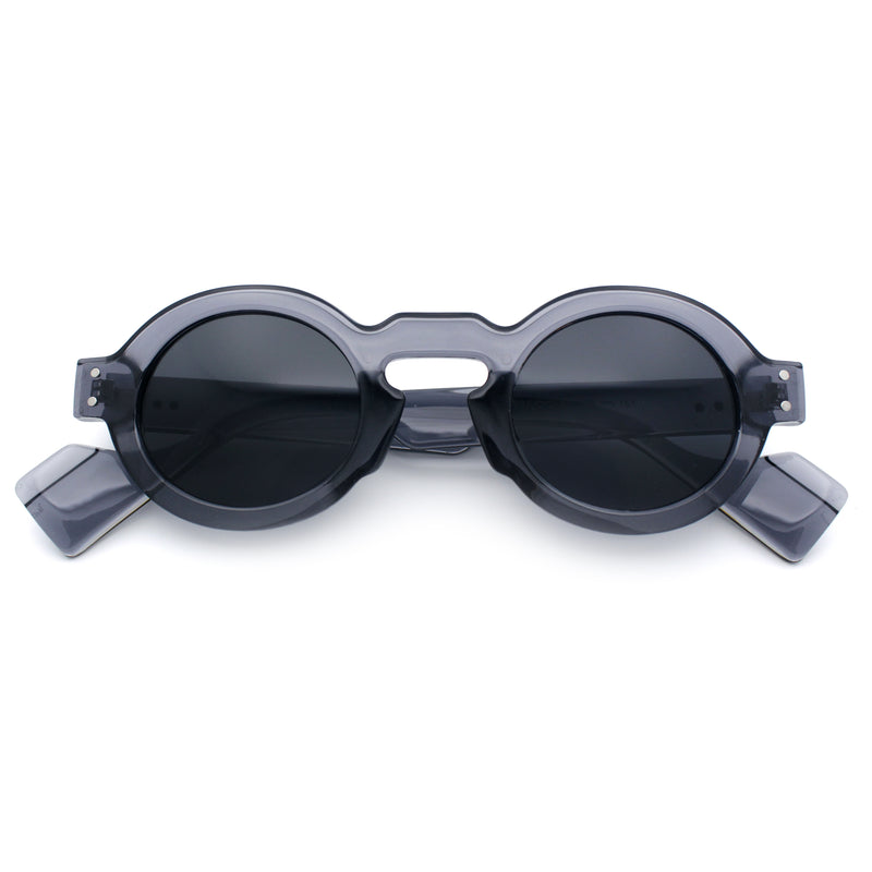 Retro Nerdy Hipster Round Thick Horn Rim Plastic Keyhole Sunglasses