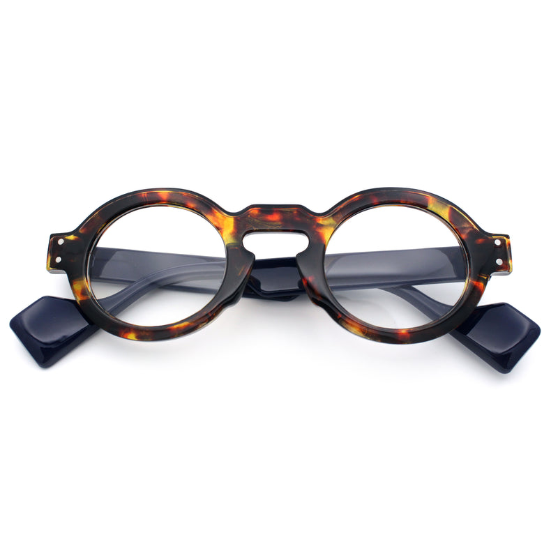 Retro Nerdy Hipster Round Thick Horn Rim Plastic Keyhole Sunglasses