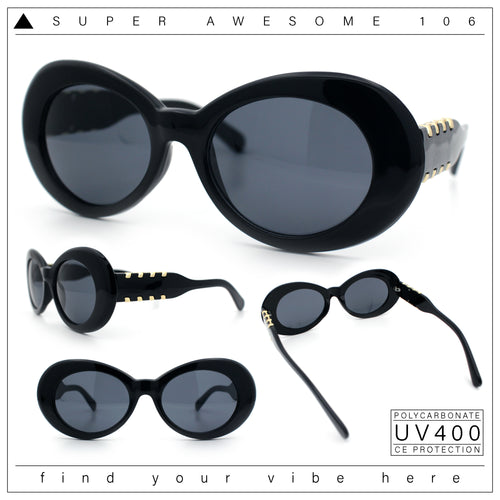 Womens Oval Round Thick Plastic Mod Fashion Fancy Arm Sunglasses