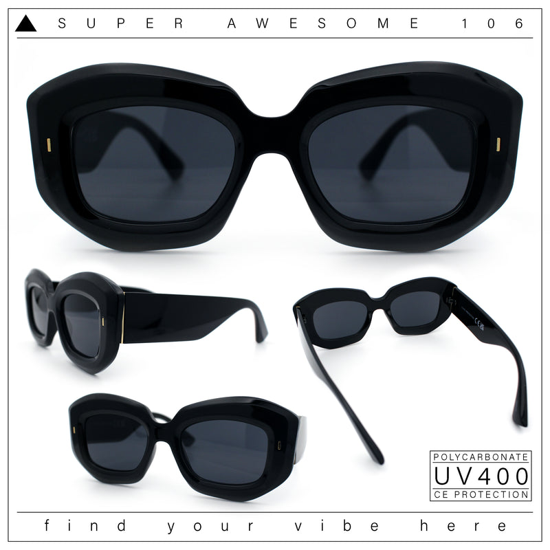 Womens Mod Thick Beveled Plastic Retro Glamorous Sunglasses