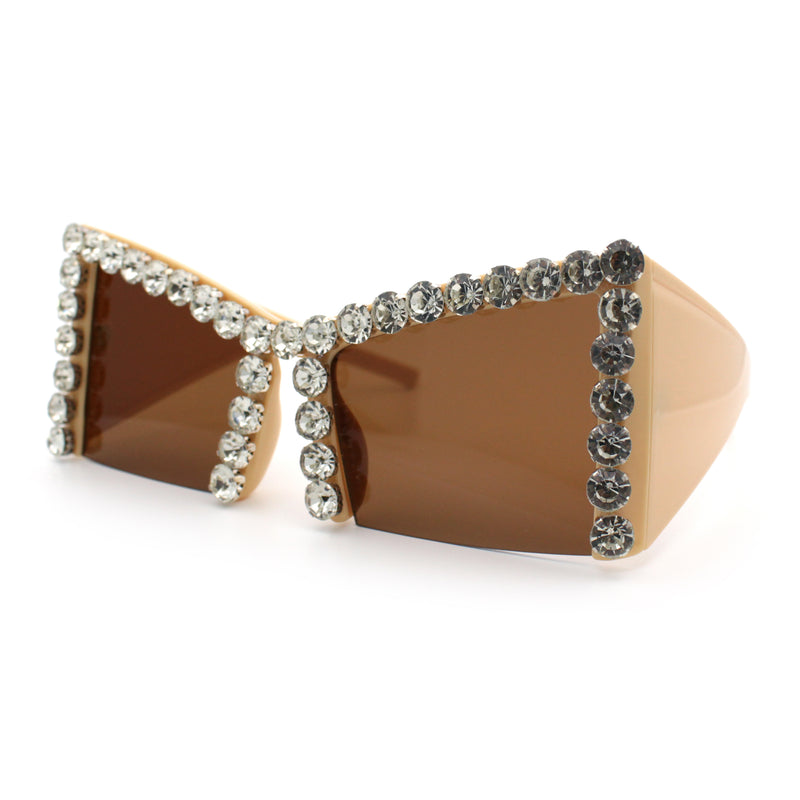 Womens Large Rhinestone Bold Angular Squared Rectangle Plastic Sunglasses