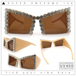 Womens Large Rhinestone Bold Angular Squared Rectangle Plastic Sunglasses