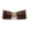Womens Large Rhinestone Bold Angular Squared Rectangle Plastic Sunglasses