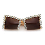 Womens Large Rhinestone Bold Angular Squared Rectangle Plastic Sunglasses
