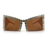 Womens Large Rhinestone Bold Angular Squared Rectangle Plastic Sunglasses