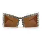 Womens Large Rhinestone Bold Angular Squared Rectangle Plastic Sunglasses