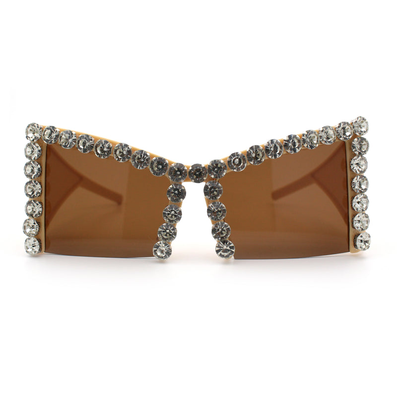Womens Large Rhinestone Bold Angular Squared Rectangle Plastic Sunglasses