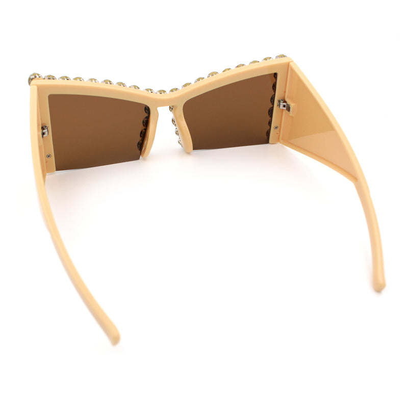 Womens Large Rhinestone Bold Angular Squared Rectangle Plastic Sunglasses